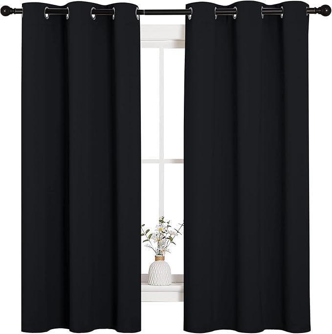 NICETOWN Pitch Black Solid Thermal Insulated Grommet Blackout Curtains/Drapes for Bedroom Window (2 Panels, 42 inches Wide by 63 inches Long, Black)