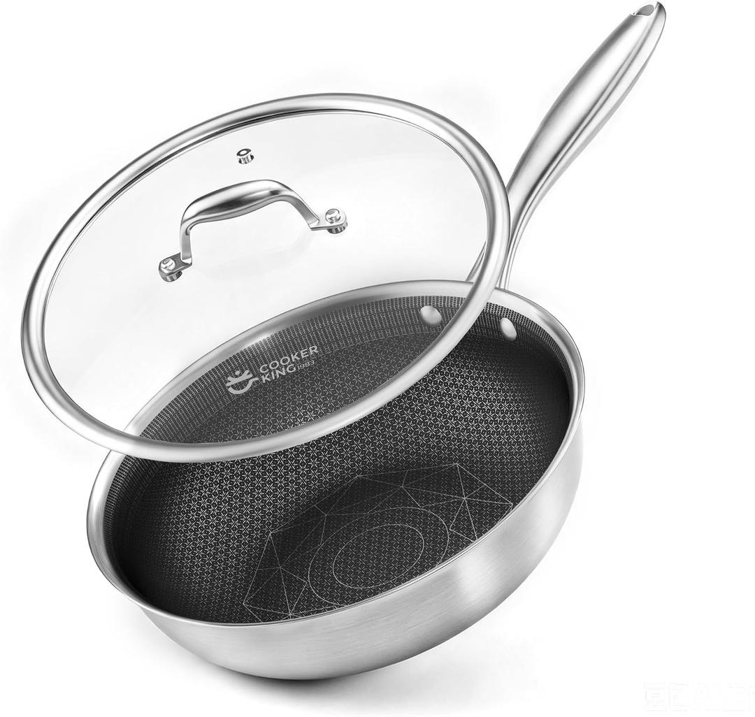 COOKER KING 10" Hybrid Wok Pan with Lid, Nonstick Deep Skillet for Stir-Fry