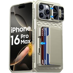 Vizvera for iPhone 16 Pro Max Case Wallet RFID [Cards Holder][Camera Control][Camera Cover] Full Body Rugged Shockproof Silicone Protective Phone Case for iPhone 16 Pro Max 6.9"(Natural Titanium)