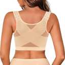 Front Closure Posture Corrector Wireless Bra Back Support Comfy Unlined Bras Full Coverage Bra with Nipple Covers (X-Large, Nude)