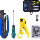 KOTTO Coax Cable Crimper Kit - Adjustable Compression Tool for RG6, RG59, RG11 - Includes Coaxial Cable Stripper and 20 F Compression Connectors