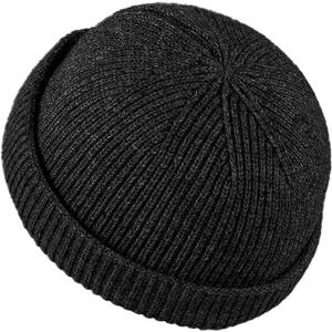 Croogo Fisherman Beanies for Men Women Brimless Docker Hat Winter Watch Cap Sailor Leon Hat Rolled Cuff Harbour Hats (One Size, Ct47-black)