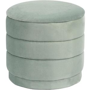 15.4" Round Velvet Storage Ottoman with Reversible Lid, Upholstered Circular Ottoman Footrest with Hidden Storage, Foldable Padded Footstool for Dorm Living Room & Bedroom, Sage Green