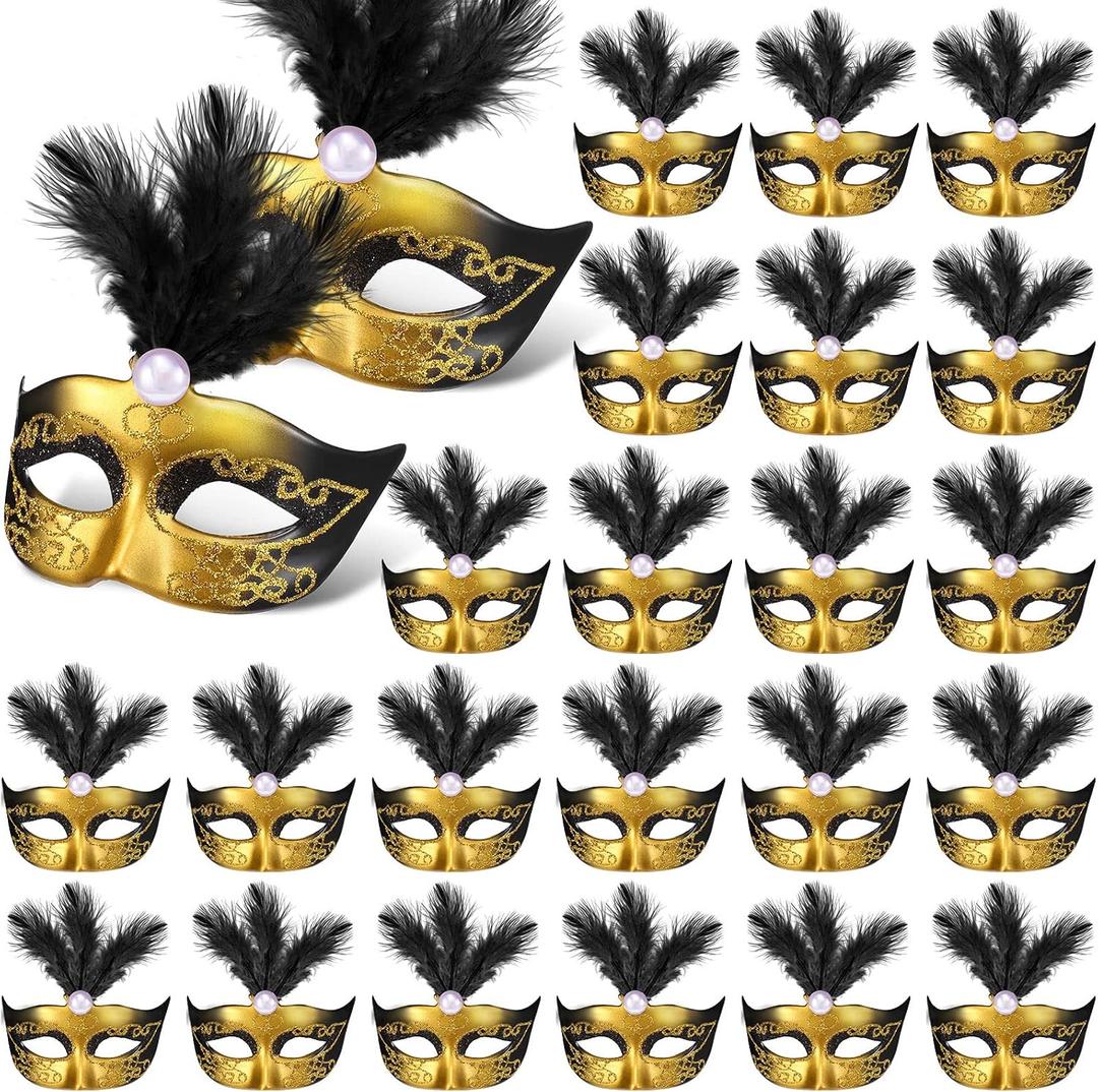Charniol 24 Pcs Mini Mask Masquerade Small Masquerade Mask Dress Up Cake Topper Decor Mardi Gras Venetian Centerpiece Decor