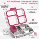 Stainless Steel Bento Box for Kids Adults with Silicone Container, Leak Proof 4 Compartments Metal Lunch Box, Removable Silicone Seal & Clear Lid Food Container for School Office, BPA-Free(Pink)