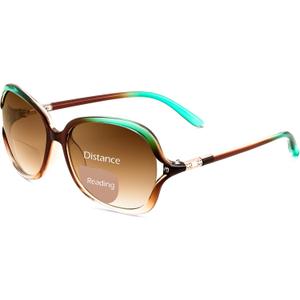 FEISEDY Fashion Bifocal - Reader Sunglasses, Butterfly, Blue Light Blocking Reading Glasses - UV400 Protection B0286 (Green and Brown Frame-gradient Tea Lens)