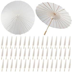 SAYAYA 50 Pieces 33 Inches Large White Paper Umbrellas Parasol Decorative Chinese Japanese Parasol Rainproof Oiled Paper DIY Painting Umbrellas for Wedding Bridal Showers Party Decor (50 PCS)