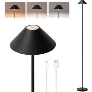 Rechargeable Floor Lamp for Indoor/Outdoor, Cordless Tall Standing Lamp with 3 Color Temps & Dimmable, IP43 Waterproof, Adjustable Height 16-59 Inch, LED Floor Lamp for Living Room, Patio(Black)