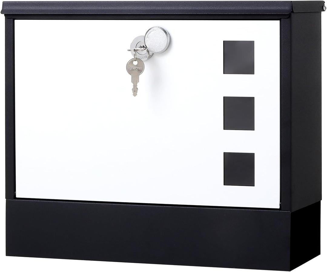 Locking Mailbox Wall Mounted Vertical– Jssmst mailboxes with Key Lock and Newspaper Compartment, Key Lock Drop Box Large Capacity, 14.3 x 3.8 x 11.8 Inch, White，SM-HPB911WN