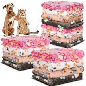 12 Pcs Small Dog Blanket Fleece Puppy Blankets Washable Pet Blankets for Cats Soft Flannel Paw Printed Throw for Guinea Pig Indoor Kittens Doggie (23 X 16 Inch, White, Dark Gray, Pink, Camel)