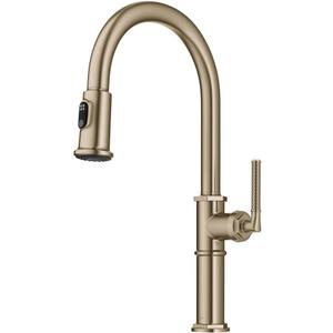 KRAUS Allyn Traditional Industrial Pull-Down Single Handle Kitchen Faucet in Brushed Gold, KPF- 4100BG