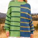 ZESICA Women's Fall 2025 Oversized Sweaters Long Sleeve Color Block Mock Neck Side Slit Comfy Loose Knitted Pullover Tops (M)