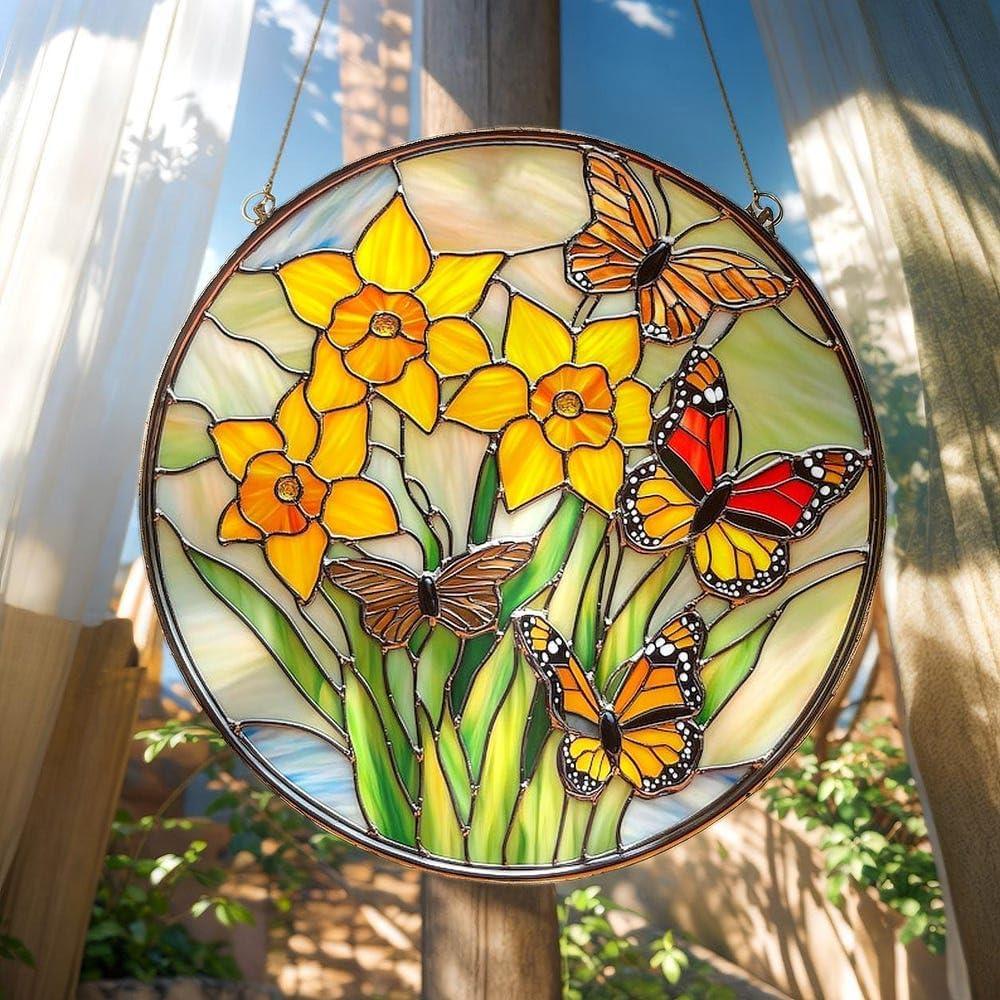 Daffodil Birth FlowerChristmas Ornament Colorful Acrylic Suncatcher Stained Glass Effect Window Hanging for Book Lover Bookish Decor Gift for Women mom Grandma (4", 1-fba-evg-c020-g)