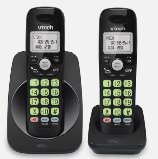 VTech 2Handsets Cordless Phone with DECT 6.0, FullDuplex Speakerphone, Lighted Display, Backlit Keypad, Caller ID/Call Waiting, Volume Control, Hearing Aid Compatible, Wall Mount | VG13121 (Black)
