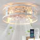 Garwarm Caged Ceiling Fan with Light,20" Flush Mount Ceiling Fan with Remote,Bladeless Low Profile Fandelier Ceiling Fans with Lights for Bedroom,Dining Room,White Gold Color