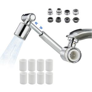 YYKBZ 1440 Rotating Sink Water Filter Faucet Extender Aerator, 2 Mode Swivel For Bathroom/Kitchen Skin Face Eye Wash, Brass Long Arm Extension For Toddlers, Multiple Adapters With 9pcs Filters