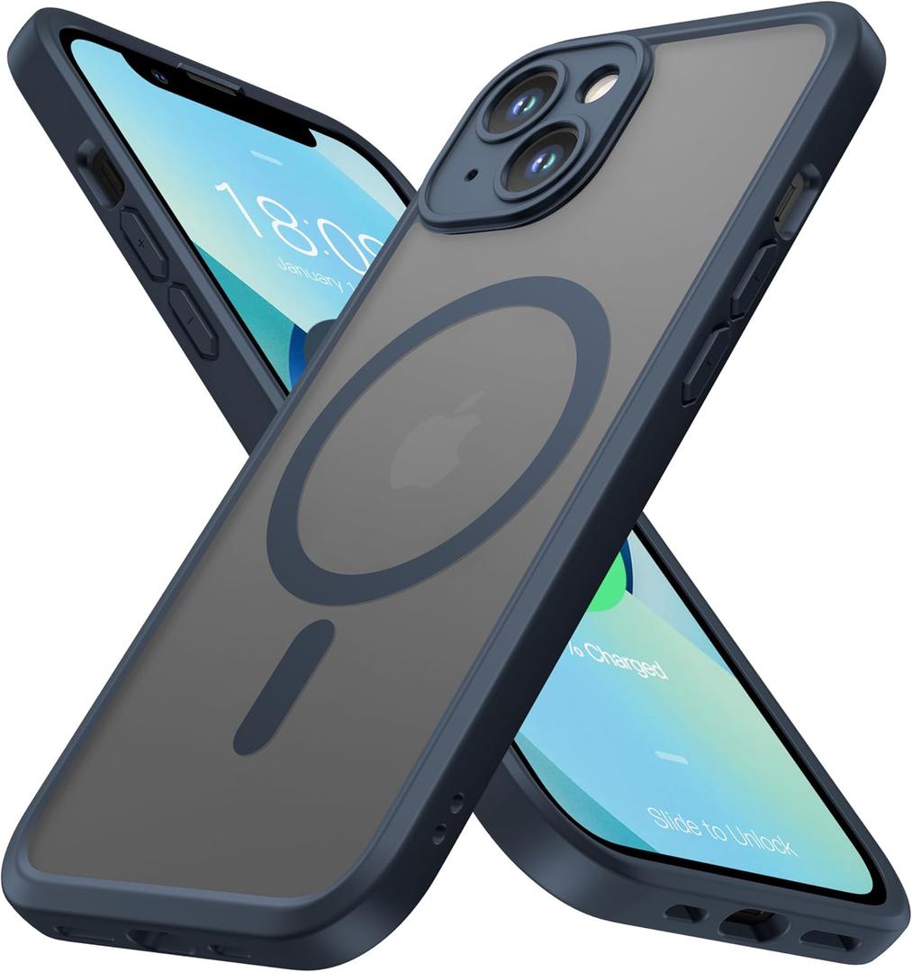 ImpactStrong Magnetic Guard Designed for iPhone 14 Case [Camera Protection] [Military Grade Drop Tested] [Compatible with MagSafe] Slim Translucent Matte Phone Case (6.1") - Navy Blue