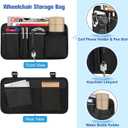 FINPAC Wheelchair Side Organizer Bag with Cup Holder, Wheelchair Armrest Accessories Pouch with Pen Slot and Reflective Strips for Power Wheelchairs, Walkers, Rollators, Adults, Seniors - Black