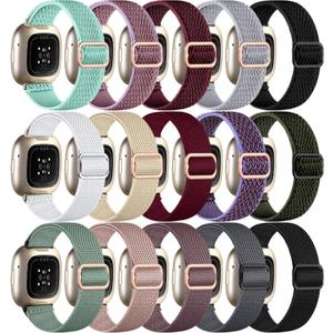 15 Pack Elastic Bands Compatible with Fitbit Sense & Versa Bands, Comfortable Nylon Solo Loop Replacement Strap for Women & Men (ONLY For Versa 3/Versa 4/Sense/Sense 2)