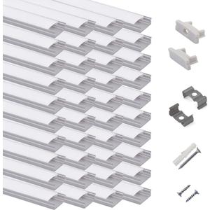 hunhun 40-Pack 3.3ft/1Meter U Shape LED Aluminum Channel System with Milky Cover, End Caps and Mounting Clips, Aluminum Profile for LED Strip Light Installations, Very Easy Installation