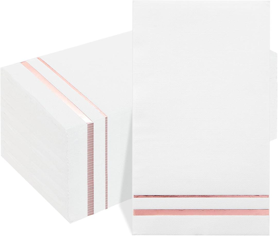 BUCLA 100-Count 3-Ply Rose Gold Napkins - Rose Gold Dinner Napkins Disposable Premium Quality - Paper Napkins Soft, Absorbent for Parties, Weddings or Events