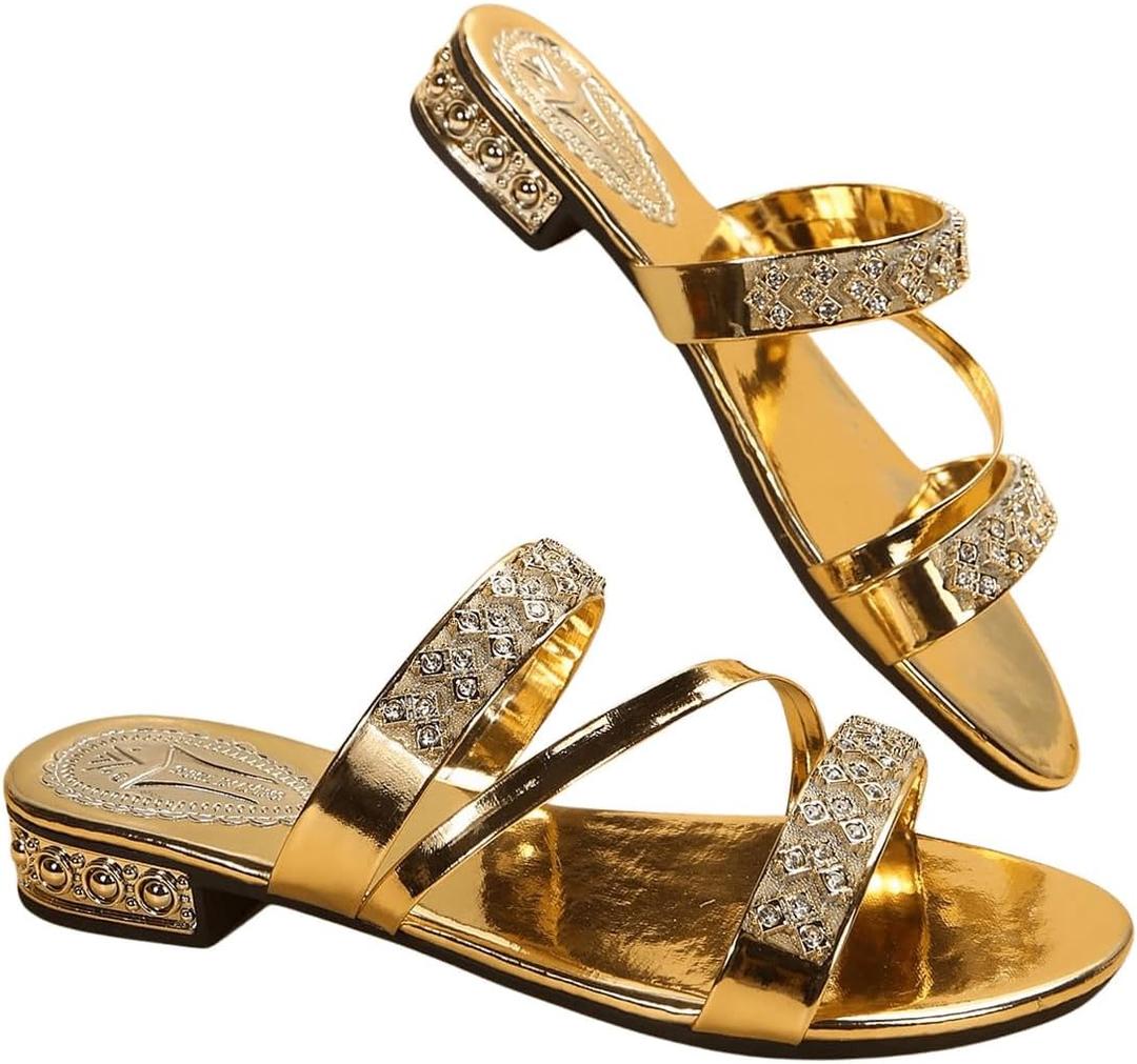 GORGLITTER Women's Gold Strappy Wedge Sandals 2025 Dressy Summer Sparkly Shoes Gold 8.5
