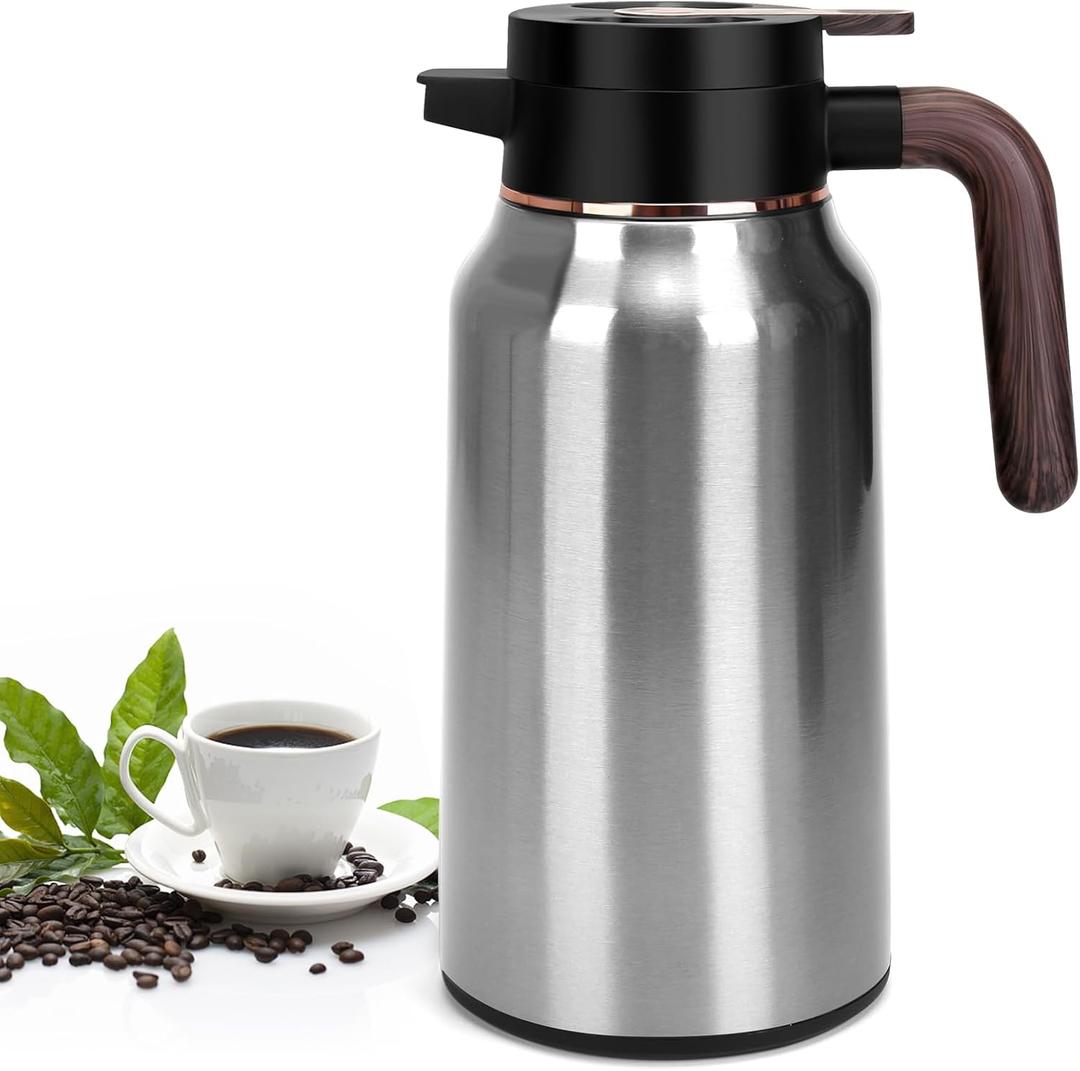 68oz Thermal Coffee Carafe, Stainless Steel Carafes for Hot Liquids 24 Hours, Insulated Coffee Carafes For Keeping Hot Coffee, Hot Water, Tea, Hot Beverage (Silver)