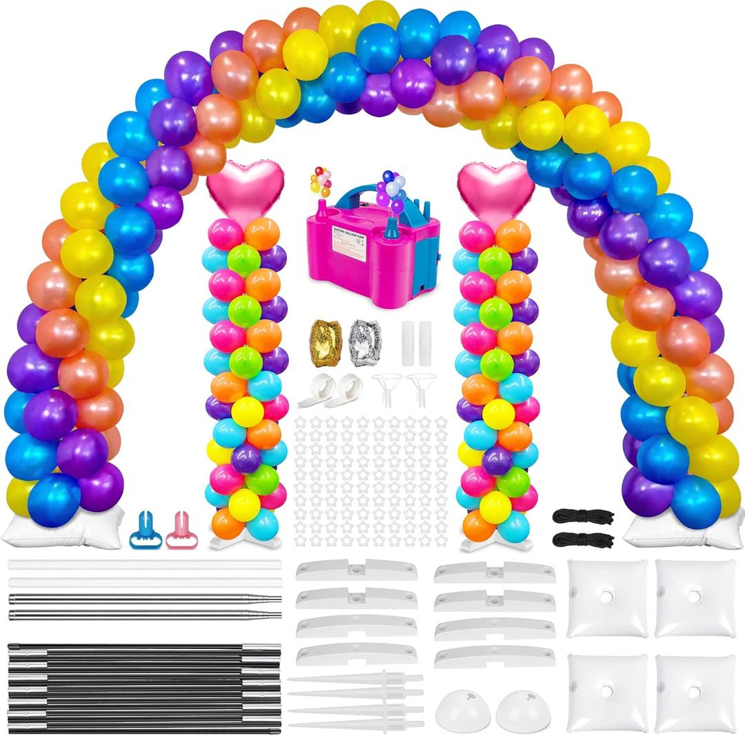 Balloon Arch Kit and Metal Balloon Column Stand and Electric Balloon Pump, Adjustable Balloon Stands for Floor with Water bags, Balloon Kit for Wedding Birthday Party Supplies Decoration
