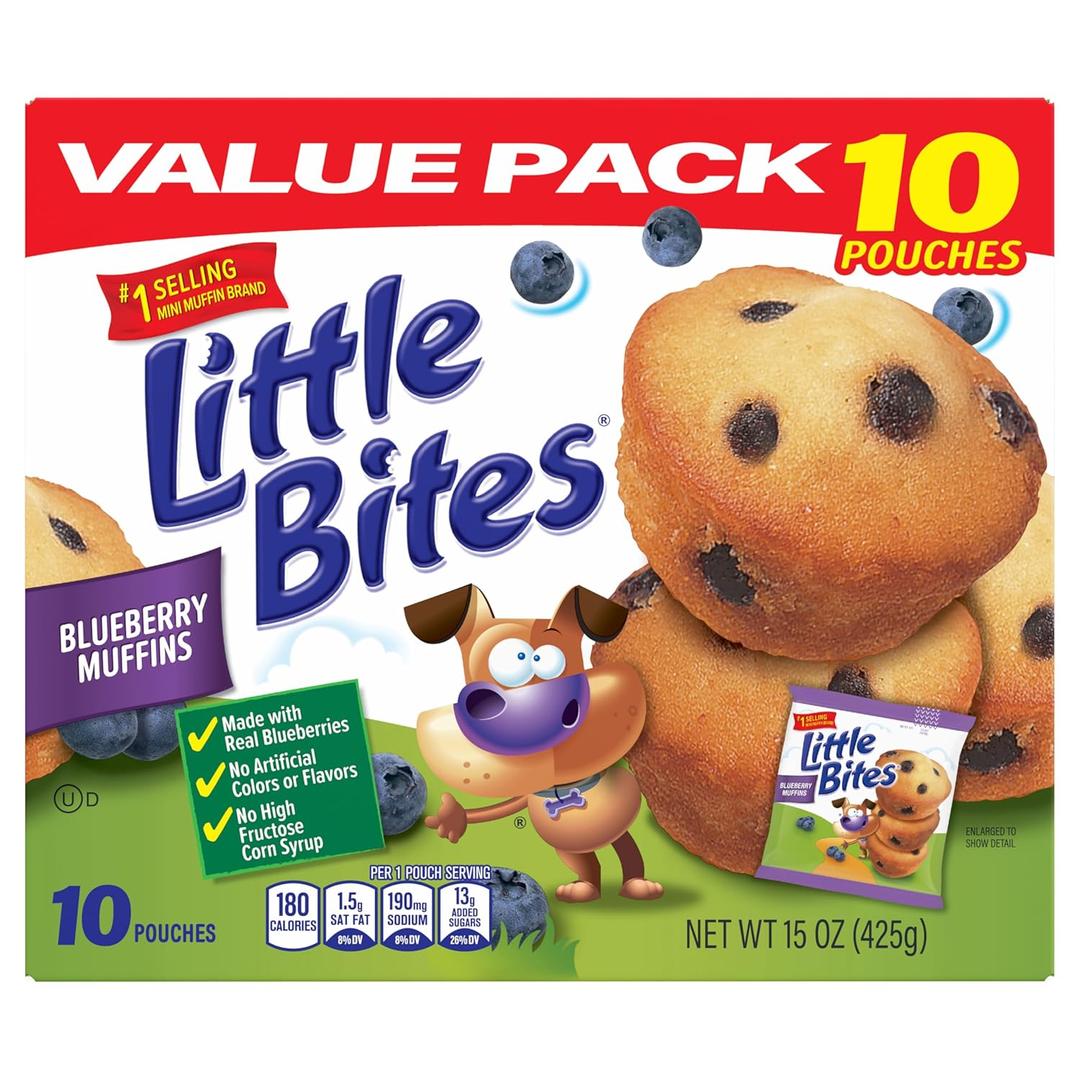 (Value Pack) Little Bites Blueberry Muffins, 10 individual packs, (1.5 oz each), Real Blueberries Mini Muffins, 15 oz Multipack (EXP 08/23/26)