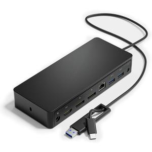 D6000 Universal Docking Station, USB 3.0 and USB C Single 5K or Triple 4K Display Docking Station with two DisplayPort and HDMI for Windows and Mac (2DP, 1HDMI, 4USB3.0, 1Audio, 1USB C, 1Speaker out)