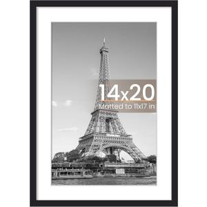 upsimples 14x20 Picture Frame, Display Pictures 11x17 with Mat or 14 x 20 Without, Wall Hanging Poster Frames, Black, 1 Pack