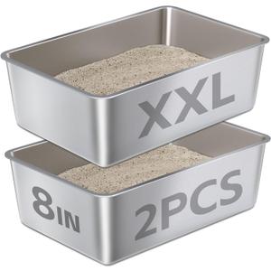 Stainless Steel Cat Litter Box XXL 2pcs，Metal Litter Box for Big Cats