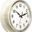 Bernhard Products Retro Wall Clock 9.5 Inch Cream Kitchen 50's Vintage Design Round Silent Non Ticking Quality Quartz Clock for Home/Office/Classroom