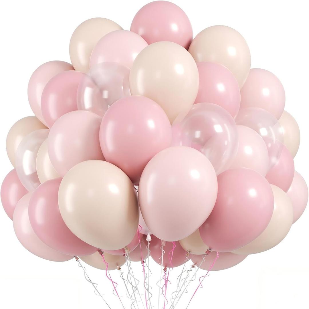 FunHot Dusty Pink Balloons, 50 Pcs Light Pink Balloon, Blush Balloons, 12 Inch Apricot Transparent Latex Balloon for Girl Birthday Valentine's Day Baby Shower Bridal Shower Wedding Party Decorations
