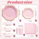 Pink Paper Plates and Napkins Party Supplies for 24 Guest, 168Pcs Pink Scalloped Mother's Day Party Plate with Gold Rim, Pink Disposable Plates Set for Girls Birthday Party Baby Shower Gender Reveal