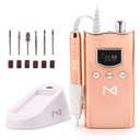 M GEM Drill for Nails - Professional Brushless 35k RPM Nail Drill Rechargeable E-File - 3 Adjustable RPM Zones, Forward/Reverse, Long Battery Life - Salon-Grade Nail Care Tool (Metallic Rose Gold)