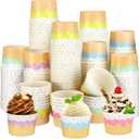 Panelee 100 Pcs Ice Cream Bowls 9 oz Ice Cream Cups Disposable Ice Cream Containers Sundae Bowls Paper Dessert Bowls for Summer Birthday Party Yogurt Soup Food Supplies (Ice Cream Style)
