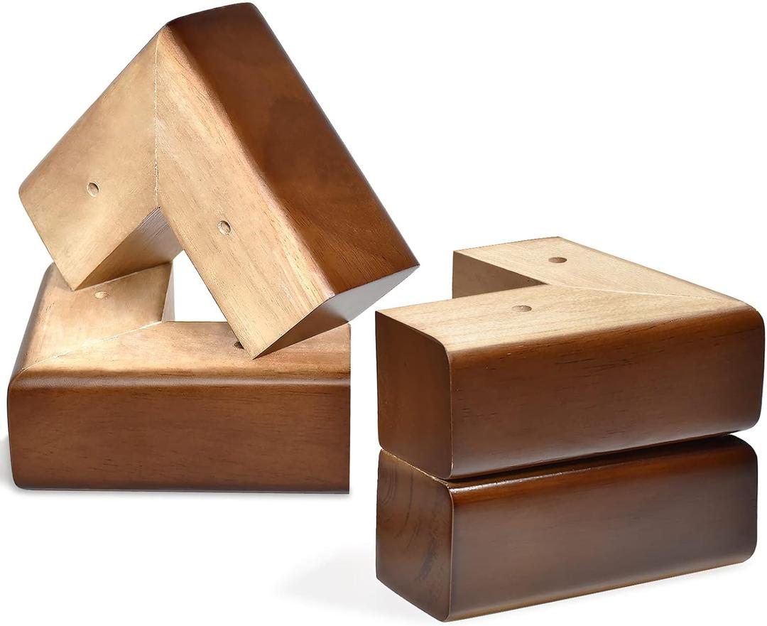 AORYVIC Solid Wood Legs for Furniture, L-Shaped Bed Risers, Furniture Legs for Sofa Couch Dresser Cabinet Table, Couch Sofa Feet, Furniture Risers, Bed Lifters 4 Pack (2 inch, Brown)