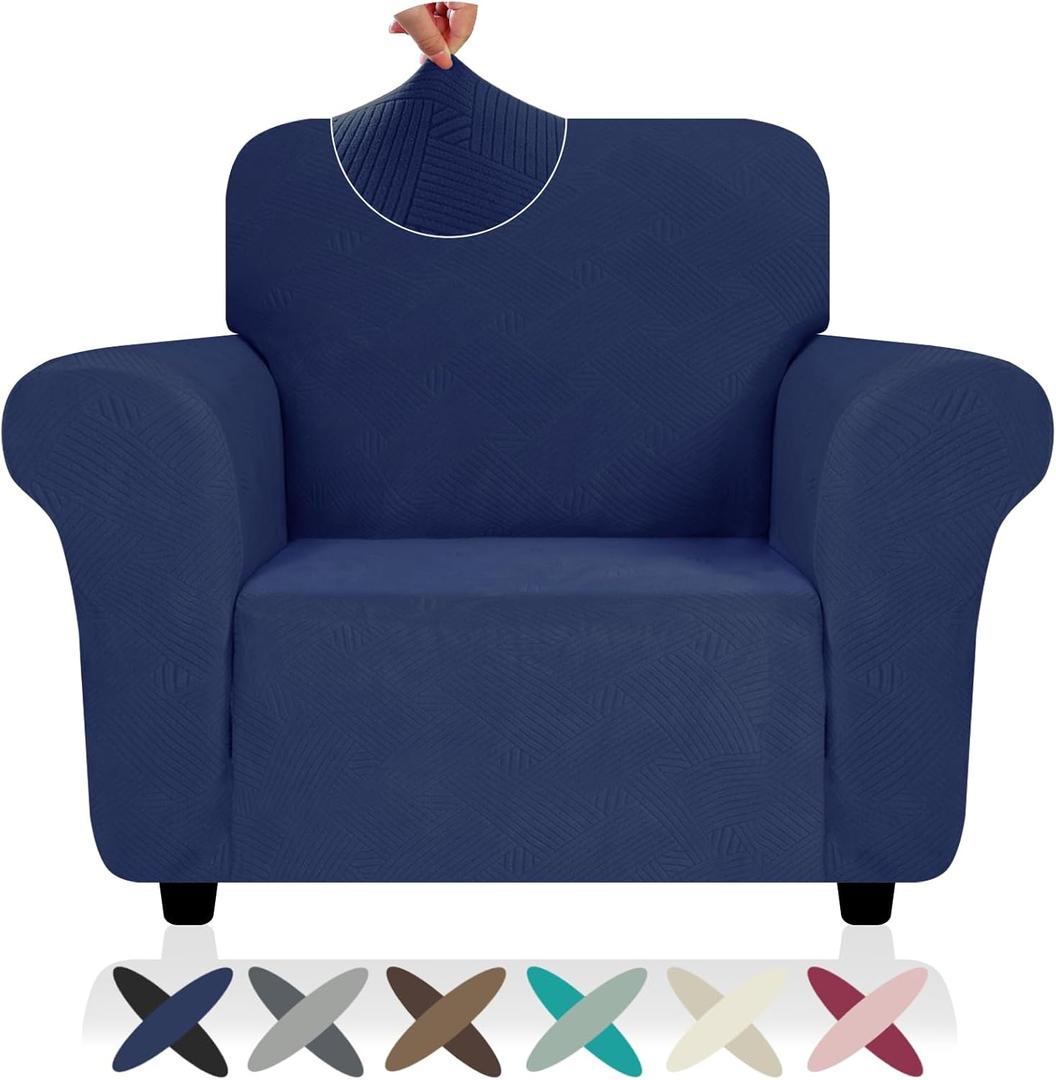 ZNSAYOTX Super Stretch Chair Slipcover (30"-47"), New Striped Sofa Chair Covers for Living Room, Dogs Pet Friendly Anti-Slip Chair Protector Spandex Armchair Slipcovers (Navy Blue, Chair) ZNSAYOTX Super Stretch Chair Slipcover (30"-47"), New Striped Sofa Chair Covers for Living Room, Dogs Pet Friendly Anti-Slip Chair Protector Spandex Armchair Slipcovers (Navy Blue, Chair)