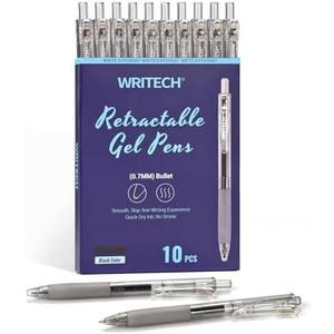 WRITECH Retractable Gel Ink Pens: 0.7mm Medium Point Black Ink Color Pen for Journaling Smooth Writing Fine Tip Quick-dry Ink No Bleed Set 10ct