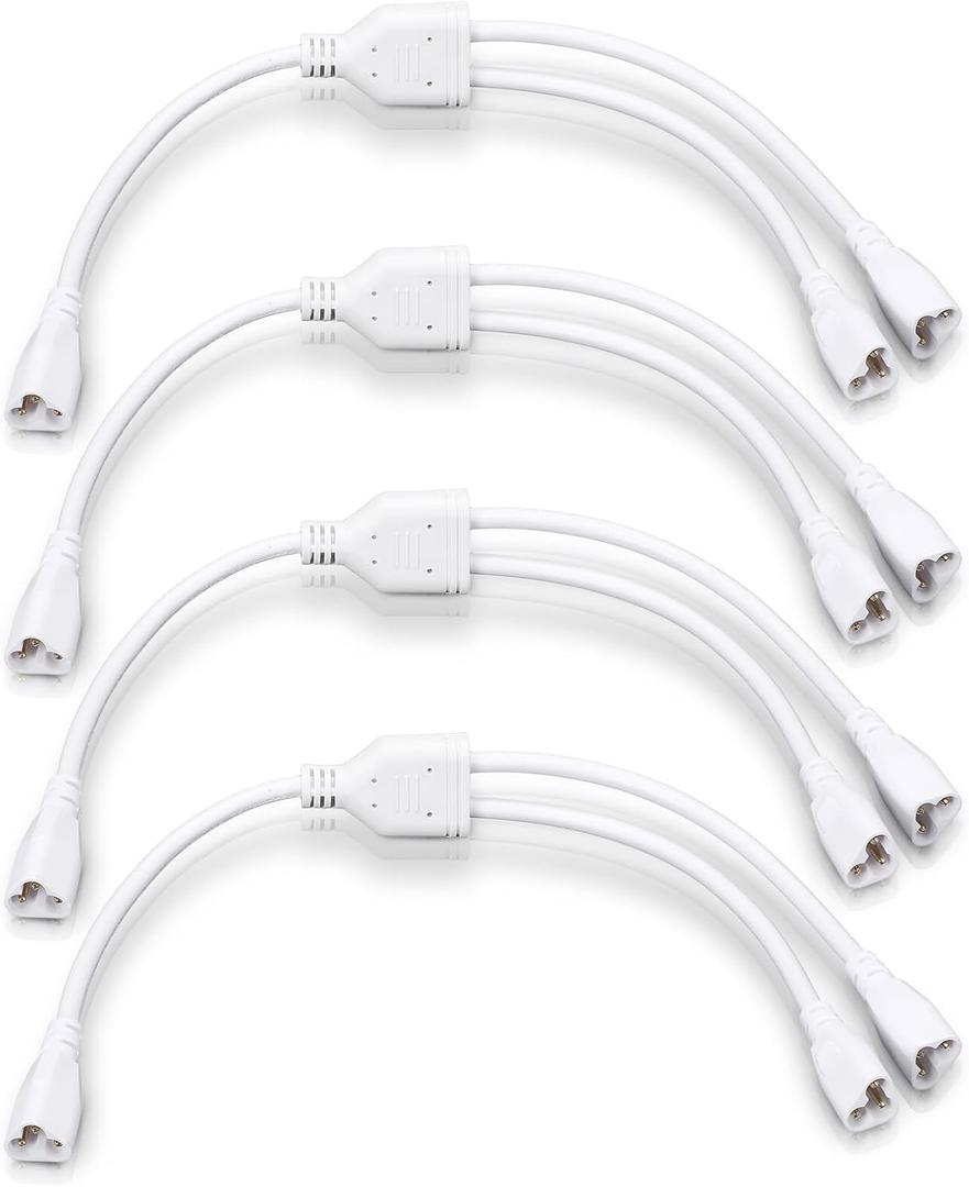 4 Pcs T5 T8 LED Splitter Cable 3pins LED Wire Tube Connector 1to 2 Way Splitter Extension Cord for Ceiling Lights, Integrated Tube Lamp Holder Socket