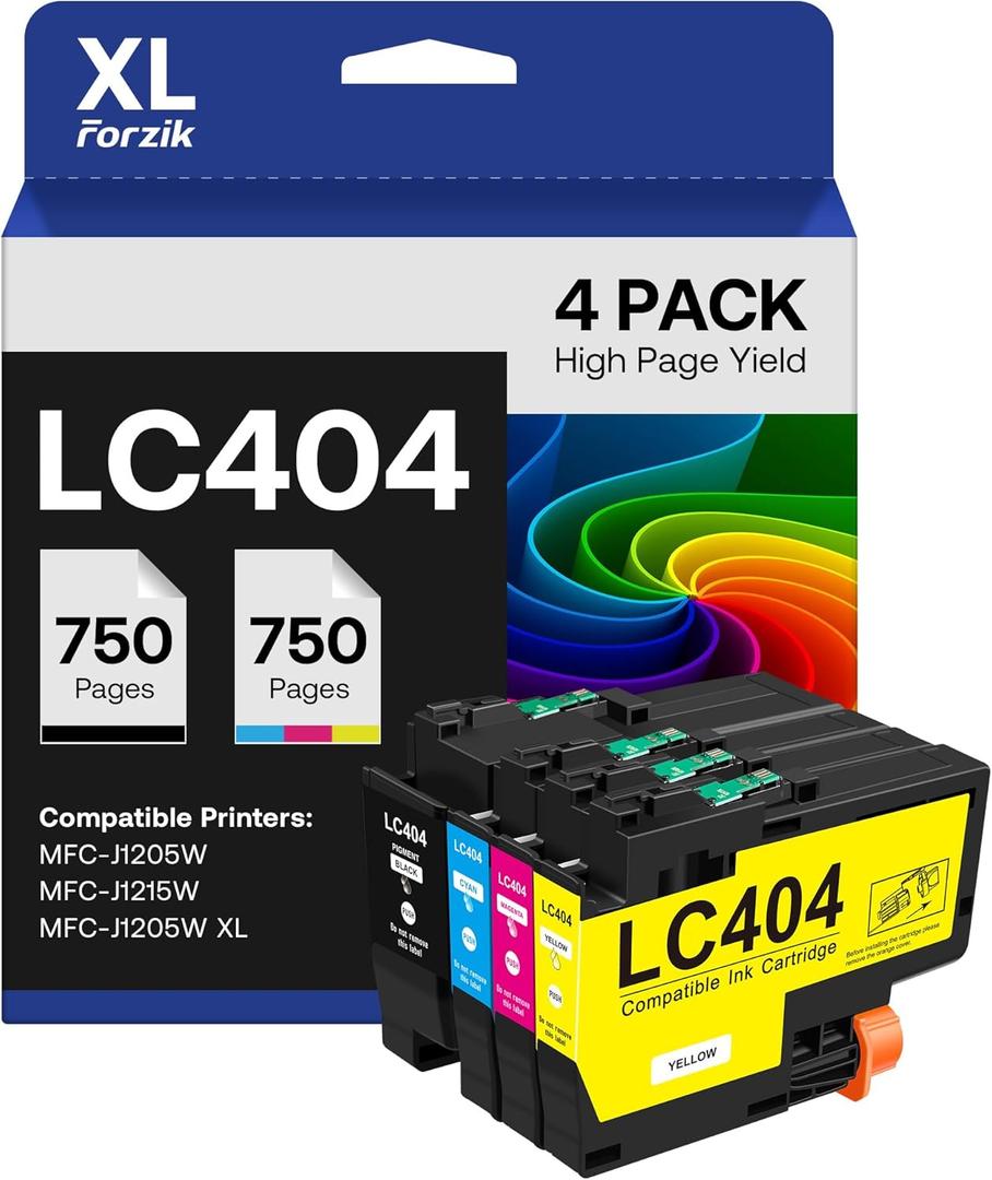 Forzik LC404 LC404XL Ink Cartridges Replacement Compatible for Brother LC 404 LC-404 for MFC-J1205W MFC-J1215W MFC-J1205W XL Printer (4 Pack, Black Cyan Magenta Yellow)