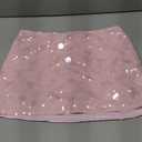 MakeMeChic Women's Sparkly Sequin Mini Skirt Y2k Low Rise Glitter Rave Micro Skirt with Shorts Underneath (Pink) S