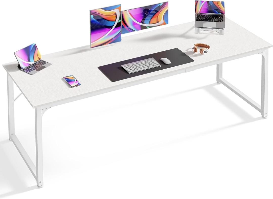 Huuger Computer Desk, 70 Inch Office Desk, Gaming Desk with Storage, Writing Desk Work Desk for Home Office, Study, Long Simple Desk, Large Legroom, Metal Frame, White