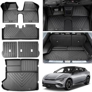 Vanseno Floor Mats & Cargo Liner for KIA EV6 2024 2023 2022 Backrest Mat Floor Liner Trunk Mat All Weather TPE Rubber Protection Mat for 2022-2024 KIA EV6 Accessories (Not for Manual 1st Row)