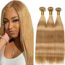 Color 27 Human Hair Bundles Honey Blonde Straight Bundles Brazilian Virgin Remy Hair Extensions Double Weft Honey Blonde Bundle Color 27 Straight Human Hair 22 24 26 inch