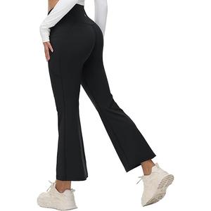 baleaf Women's Petite Flare Leggings Tummy Control Crossover High Waisted Yoga Pants with Pockets Work Casual 27" L