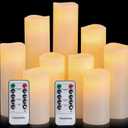 Hausware Flameless Candles Battery Operated Candles H 4" 5" 6" 7" 8" 9" Real Wax Pillar Flickering Candles LED Flameless Candles with Remote and Timer Control Set of 9 (Ivory Color)