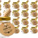 24Pack 1.5oz Mini Glass Hexagon Honey jars - Gold Lid, Small Wooden honey dipper, Bee Charms, Thank You Gift Tags, Jute - Baby Shower Thank You Party Wedding Favors Gifts (Golden)