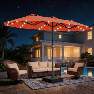AreShark 13 FT Patio Umbrella with Solar Lights, Double-Sided Outdoor Table Umbrellas with Crank, Large Rectangular Market Umbrella for Porch, Lawn, Pool, Backyard, Orange